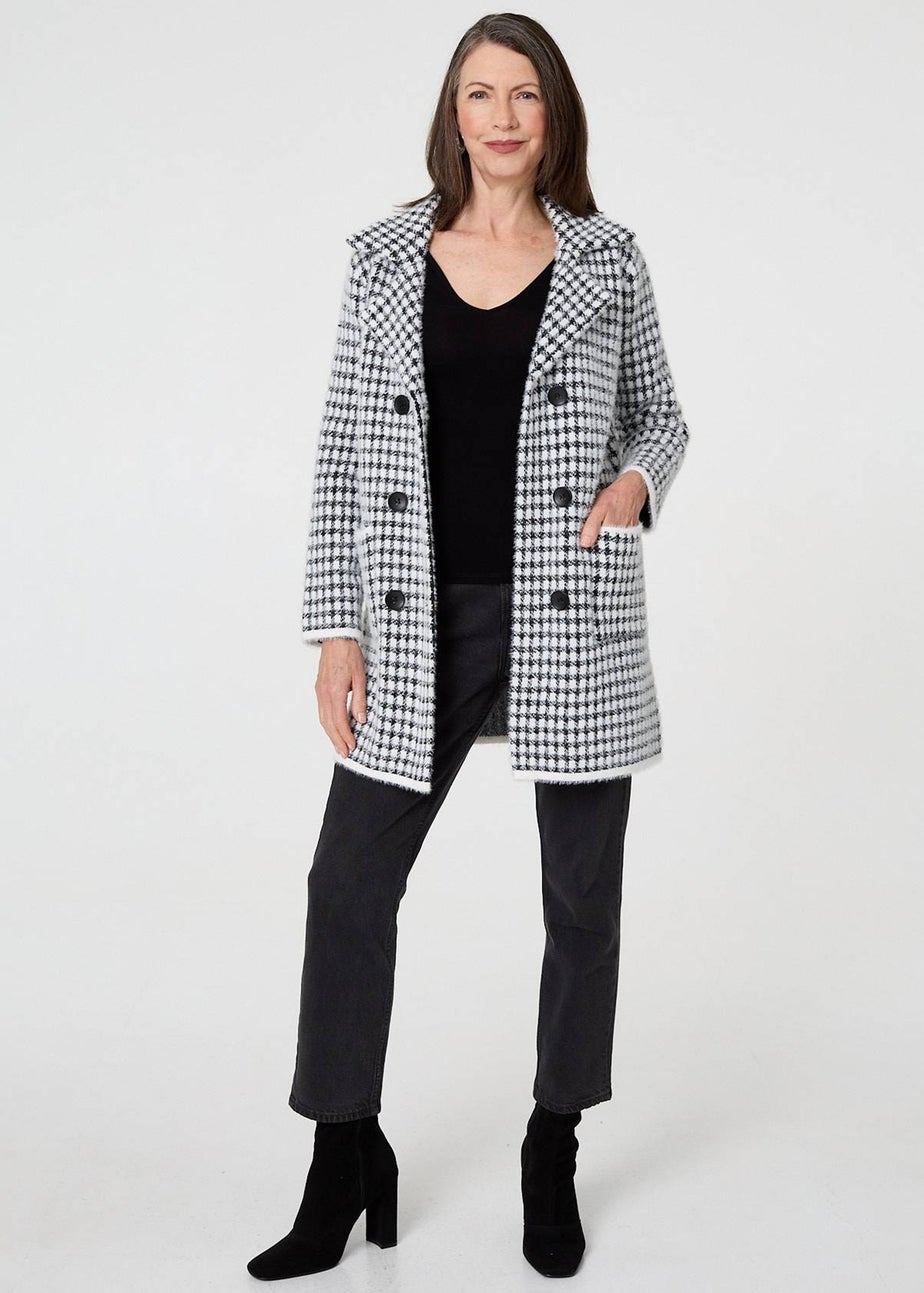 Izabel London Black Check Double Breasted Longline Coat