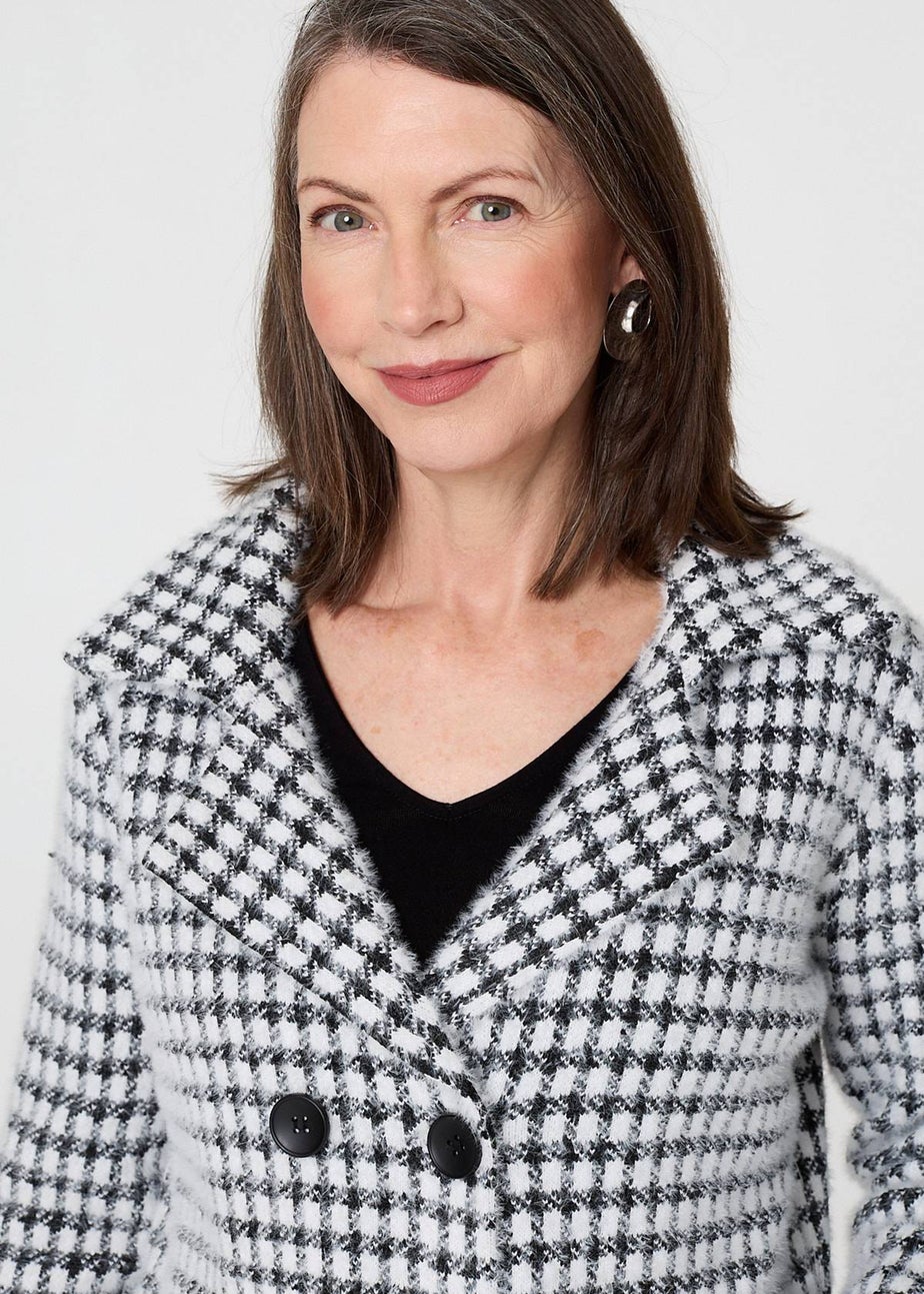 Izabel London Black Check Double Breasted Longline Coat