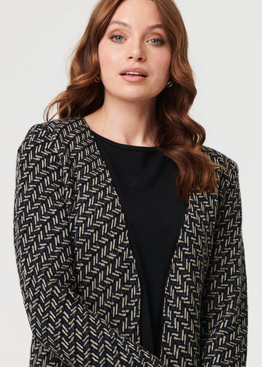 Izabel London Navy Geo Print Longline Open Front Jacket