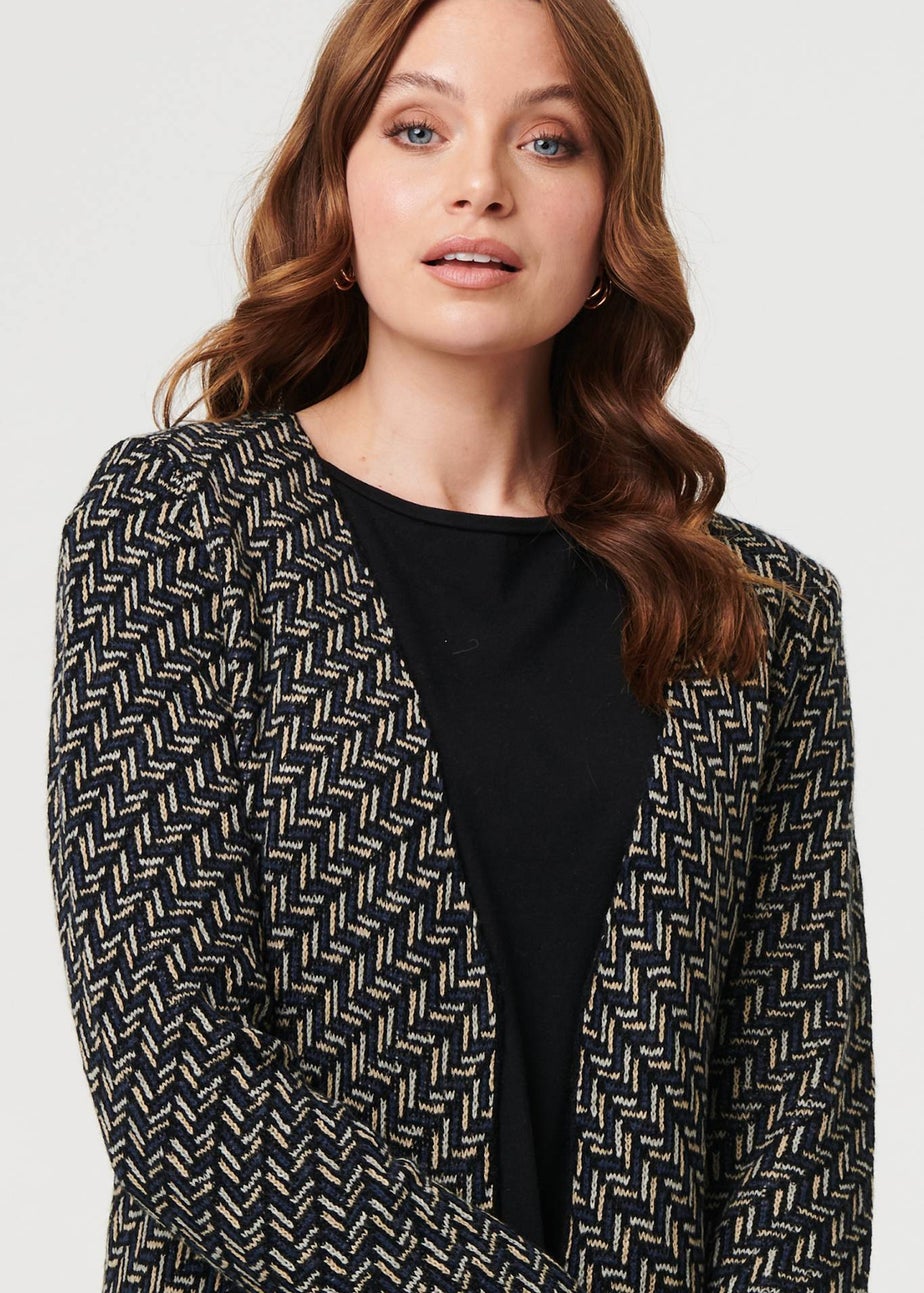Izabel London Navy Geo Print Longline Open Front Jacket
