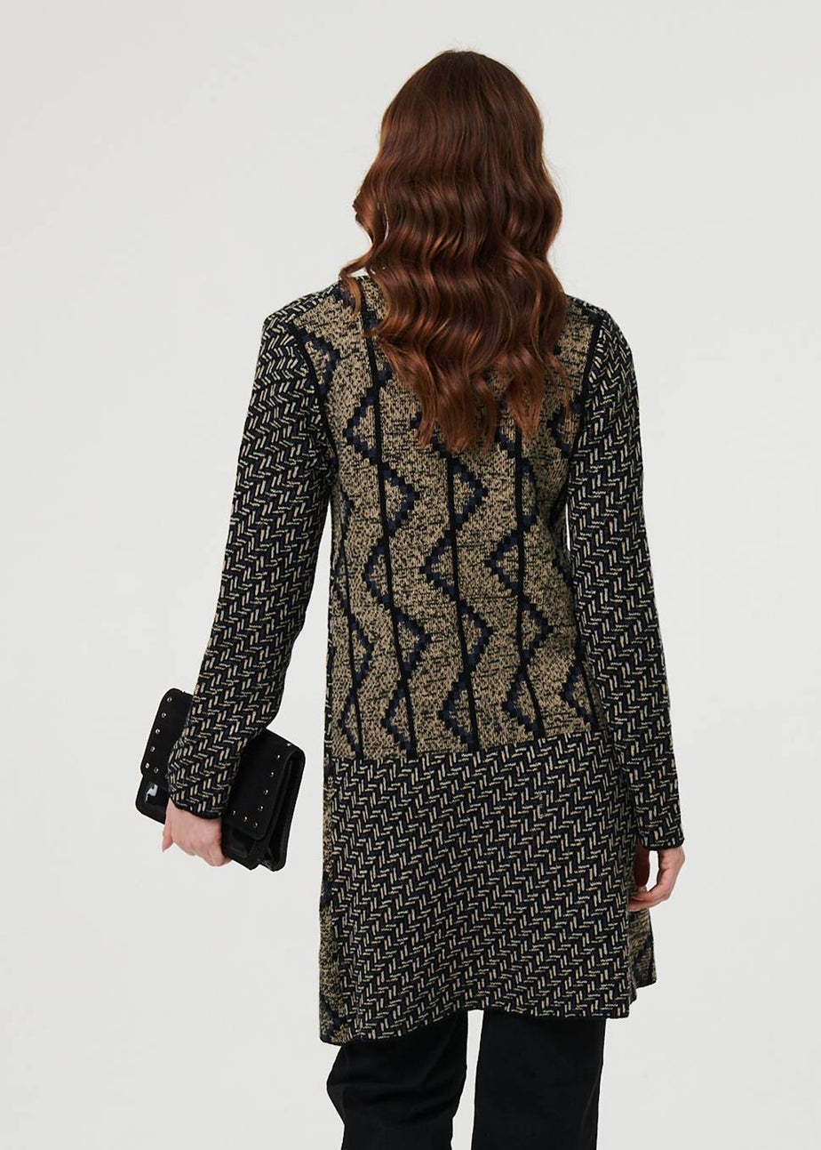 Izabel London Navy Geo Print Longline Open Front Jacket