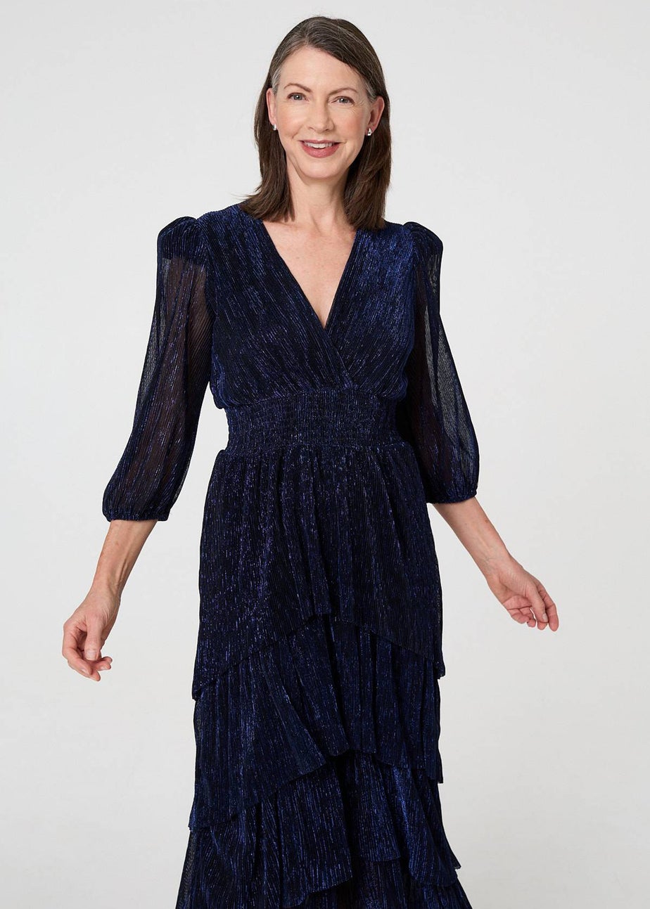 Izabel London Navy Sparkly Semi Sheer Texture Maxi Dress