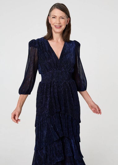 Izabel London Navy Sparkly Semi Sheer Texture Maxi Dress
