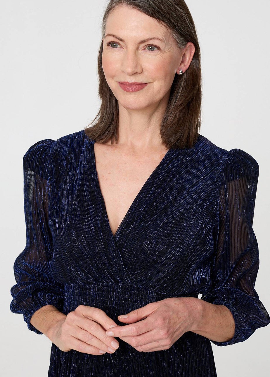 Izabel London Navy Sparkly Semi Sheer Texture Maxi Dress