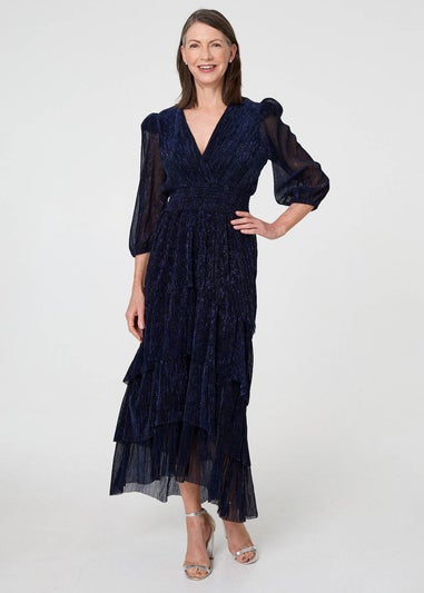 Izabel London Navy Sparkly Semi Sheer Texture Maxi Dress