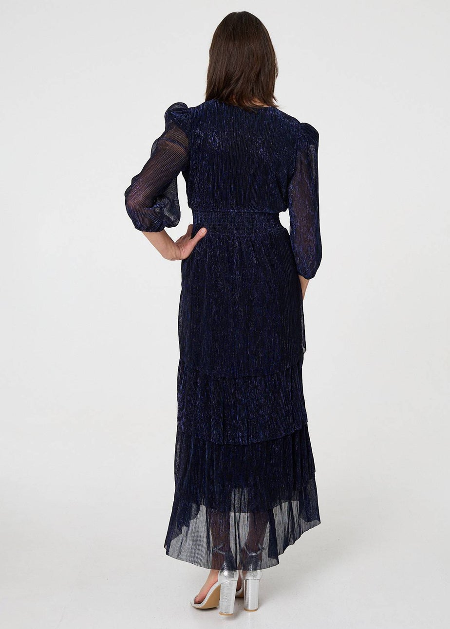 Izabel London Navy Sparkly Semi Sheer Texture Maxi Dress