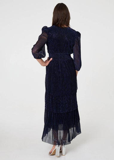 Izabel London Navy Sparkly Semi Sheer Texture Maxi Dress