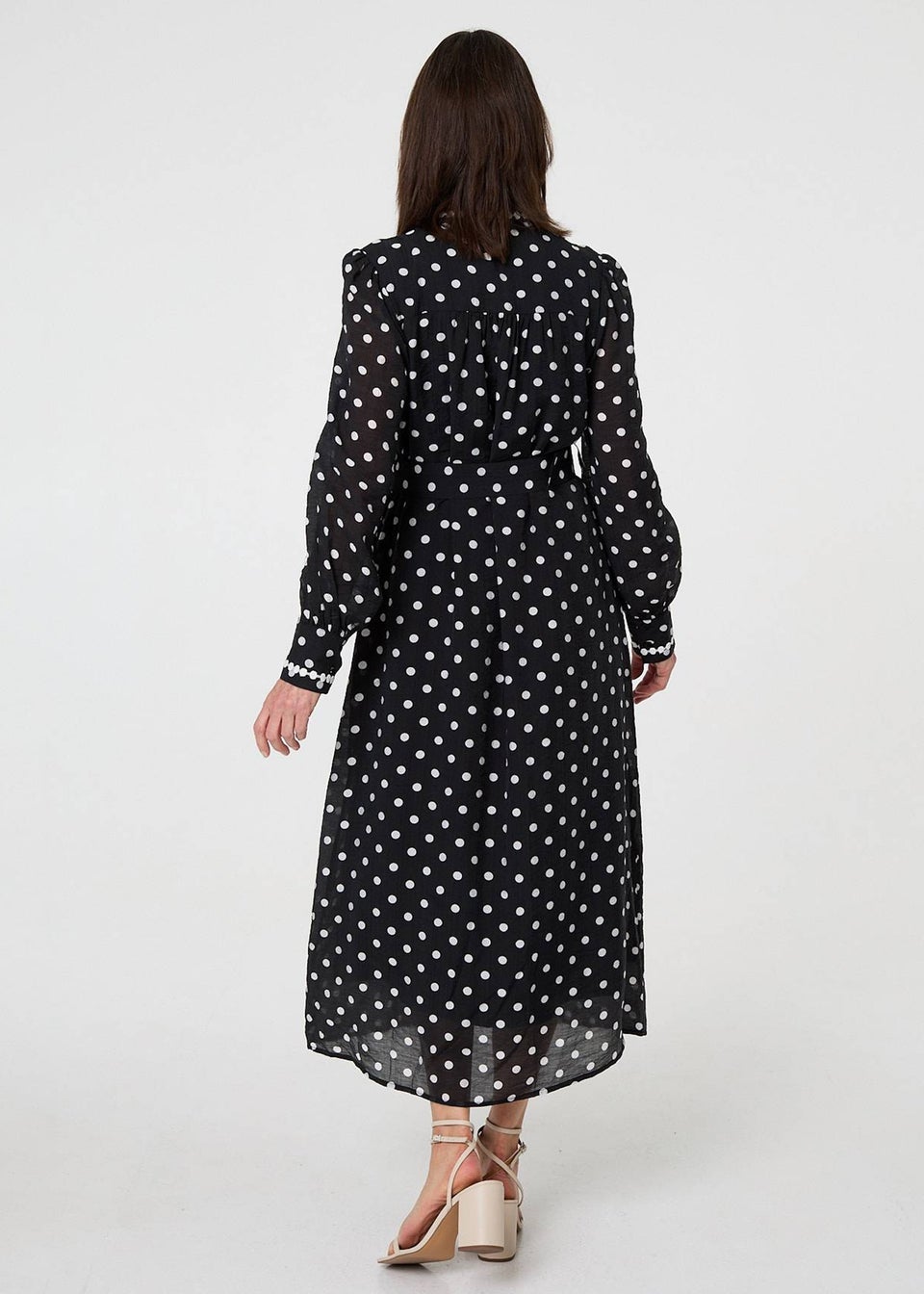 Izabel London Black Polka Dot Belted Maxi Shirt Dress