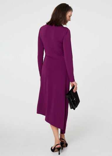 Izabel London Purple Asymmetric Twist Long Sleeve Maxi Dress