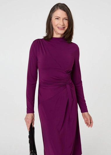 Izabel London Purple Asymmetric Twist Long Sleeve Maxi Dress