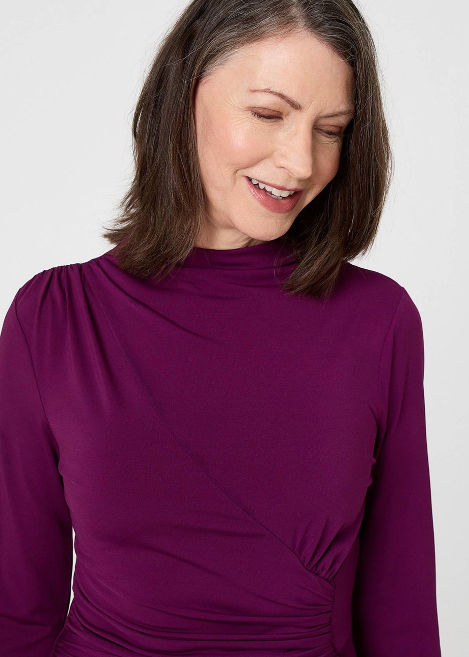 Izabel London Purple Asymmetric Twist Long Sleeve Maxi Dress