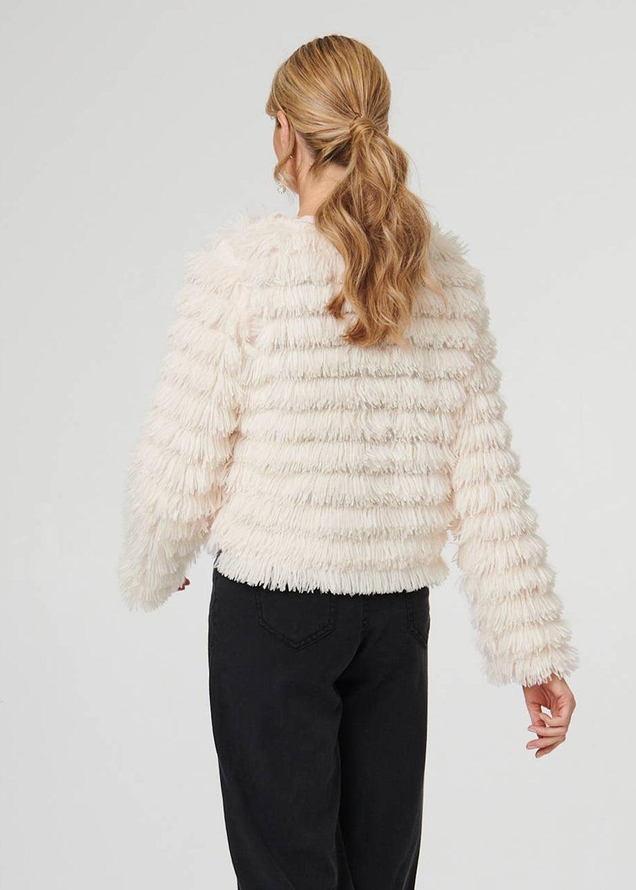 Izabel London Cream Fringed Tassel Texture Relaxed Jacket