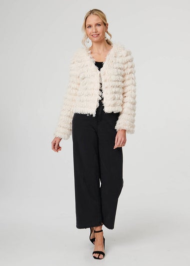 Izabel London Cream Fringed Tassel Texture Relaxed Jacket