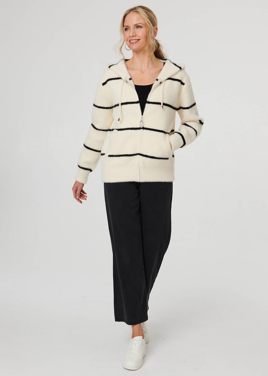 Izabel London White Stripe Print Textured Hooded Jacket