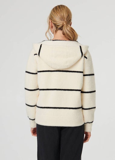 Izabel London White Stripe Print Textured Hooded Jacket