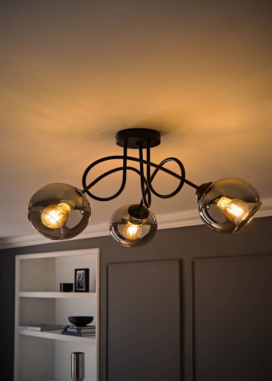 ValueLights Malcom Black Twisted Ceiling Light Smoked Glass Shades