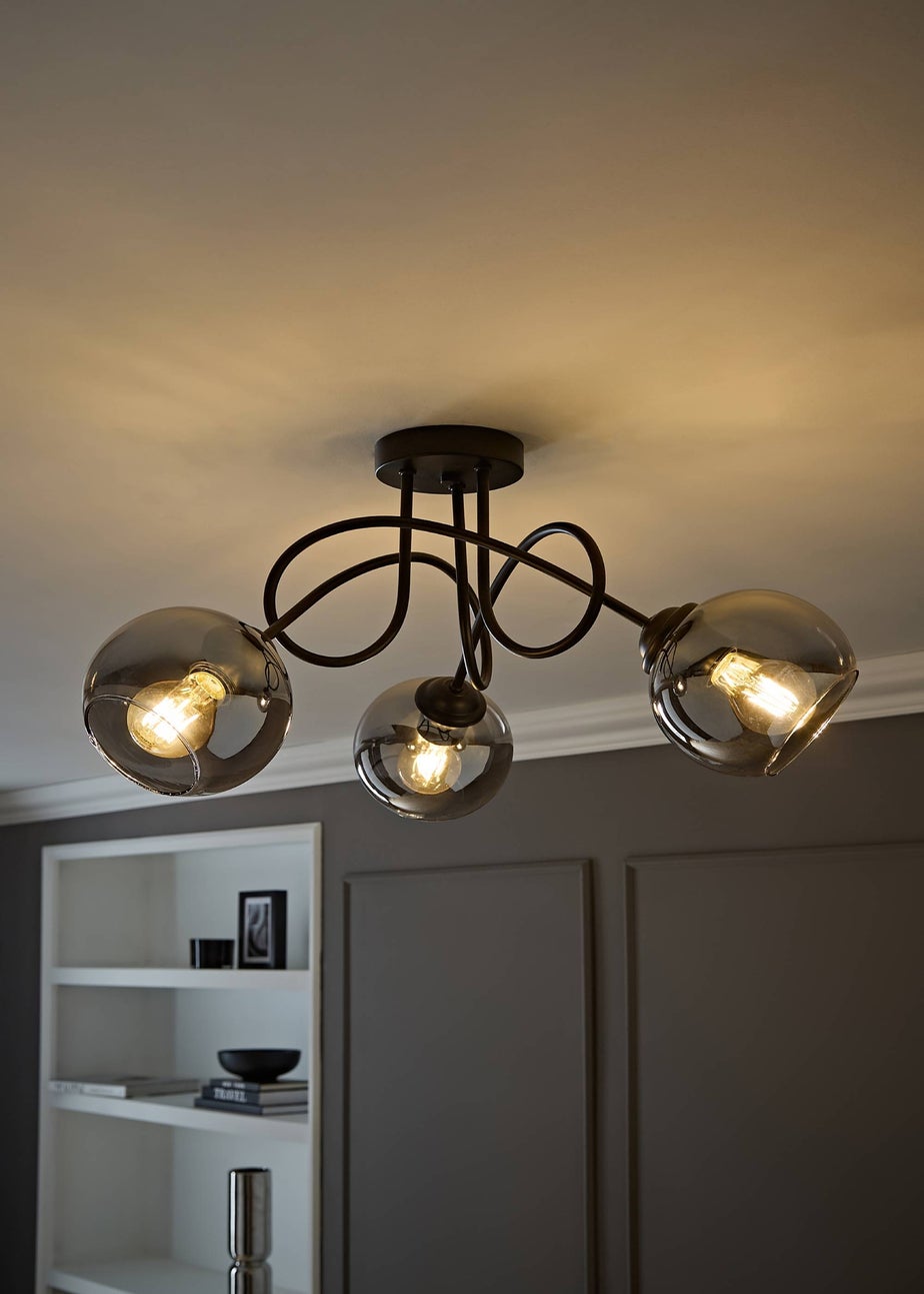 ValueLights Malcom Black Twisted Ceiling Light Smoked Glass Shades