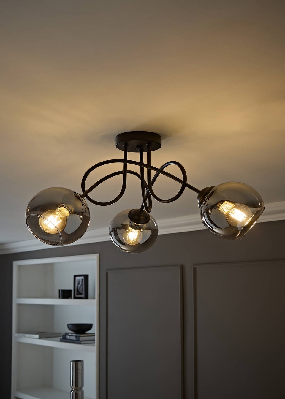 ValueLights Malcom Black Twisted Ceiling Light Smoked Glass Shades