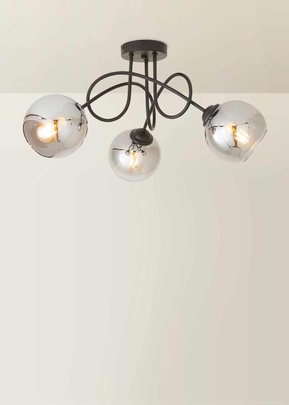 ValueLights Malcom Black Twisted Ceiling Light Smoked Glass Shades
