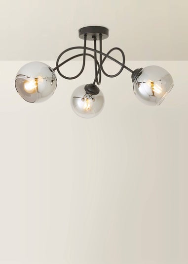 ValueLights Malcom Black Twisted Ceiling Light Smoked Glass Shades