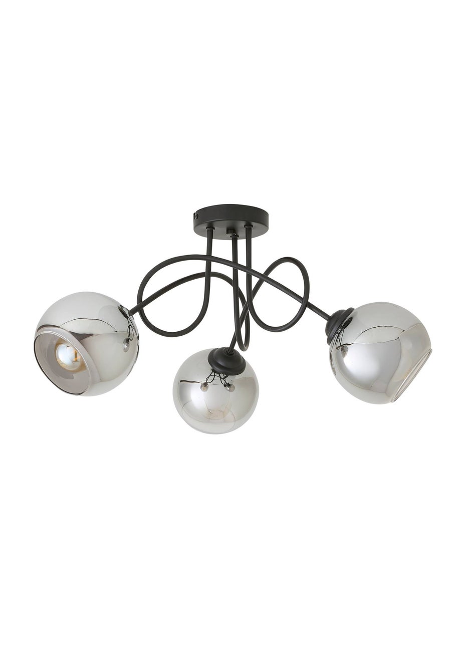 ValueLights Malcom Black Twisted Ceiling Light Smoked Glass Shades