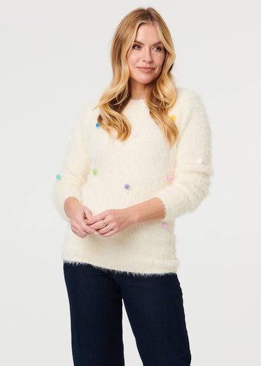 Izabel London Beige Soft Texture Polka Dot Detail Jumper