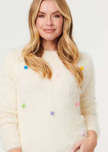 Izabel London Beige Soft Texture Polka Dot Detail Jumper