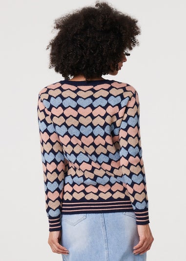 Izabel London Navy Heart Print Long Sleeve Jumper
