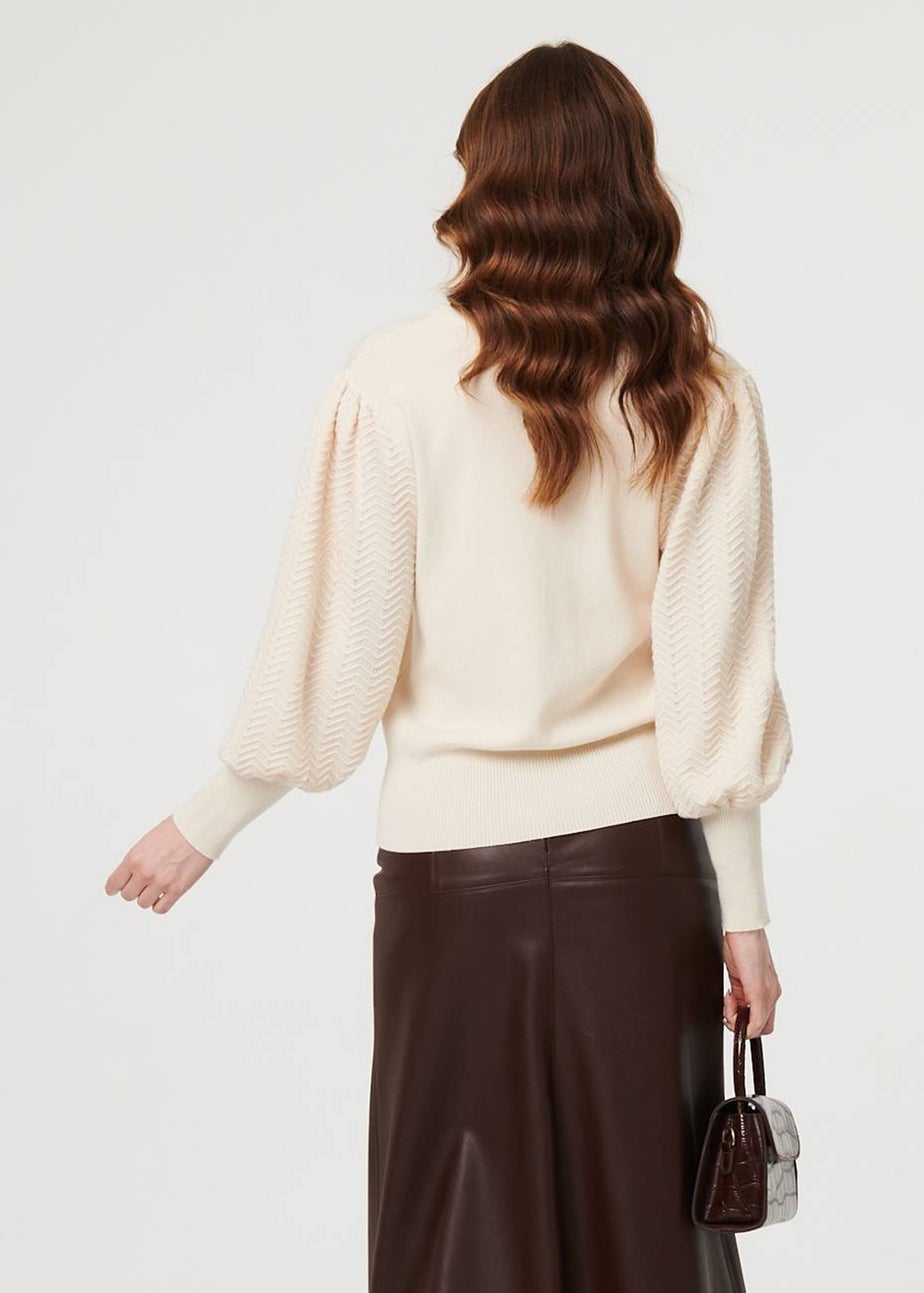 Izabel London Beige Chevron Texture Balloon Sleeve Jumper