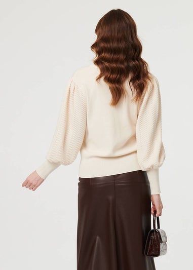 Izabel London Beige Chevron Texture Balloon Sleeve Jumper