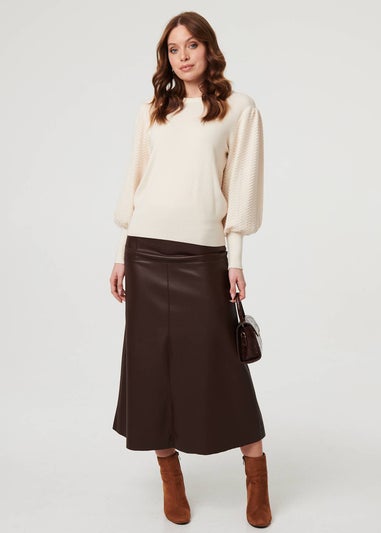 Izabel London Beige Chevron Texture Balloon Sleeve Jumper