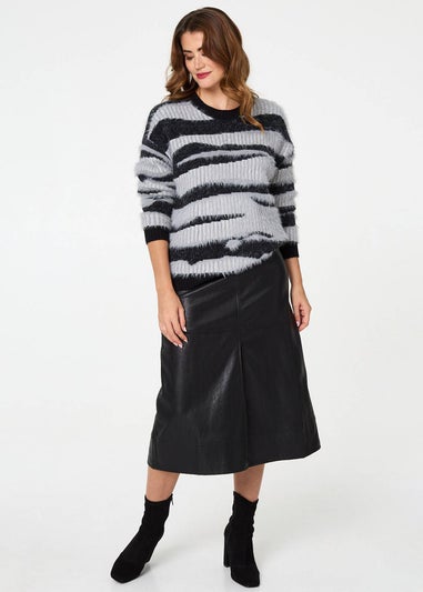 Izabel London Grey Zebra Print Textured Relaxed Jumper