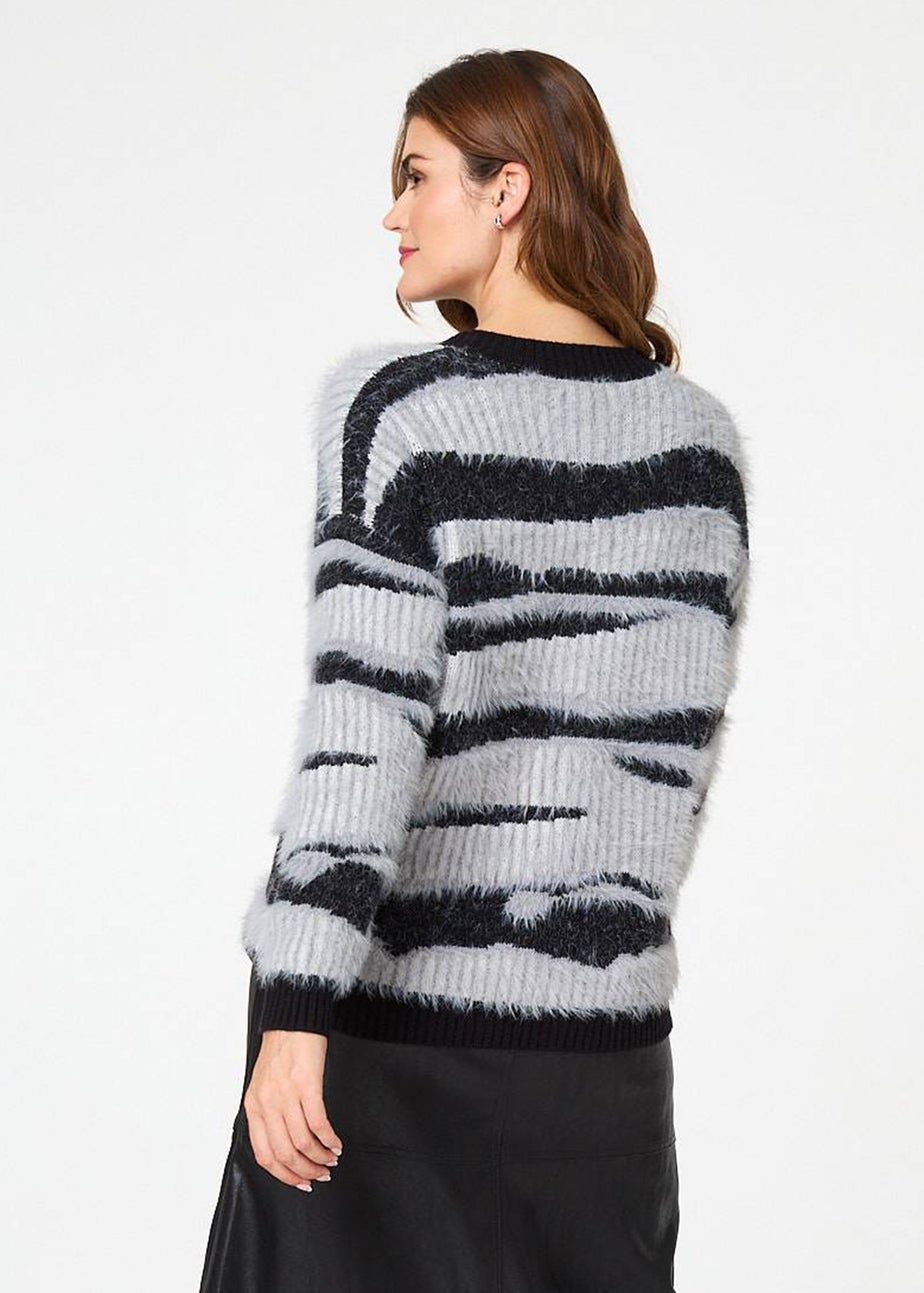 Izabel London Grey Zebra Print Textured Relaxed Jumper