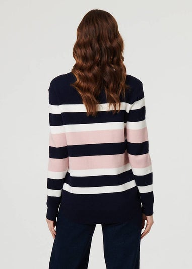 Izabel London Navy Sparkly Star Embellished Stripe Jumper