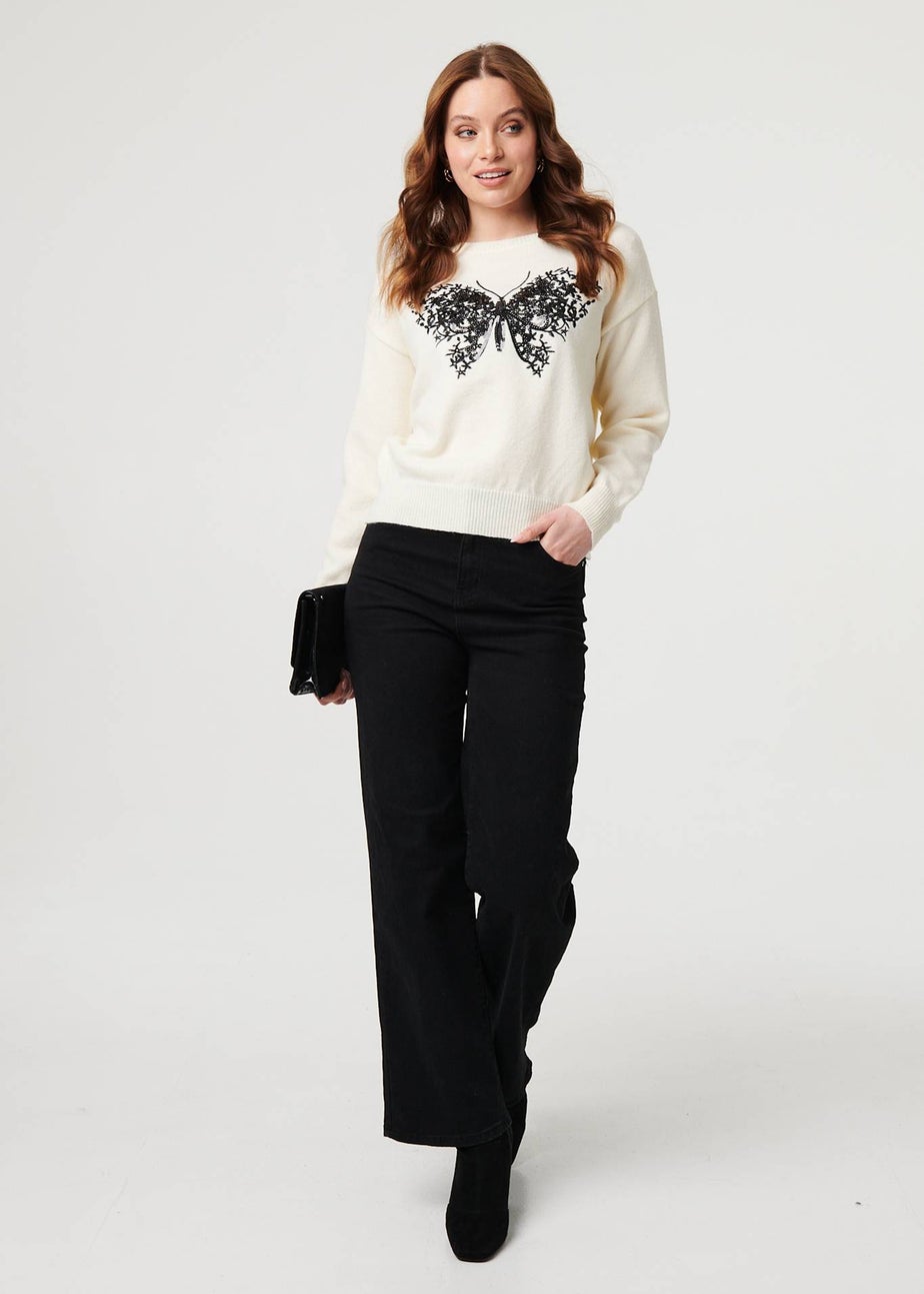 Izabel London White Sparkly Butterfly Detail Relaxed Jumper