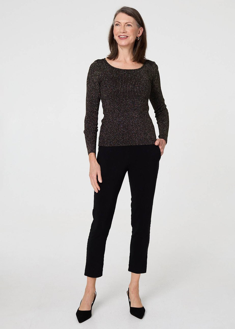 Izabel London Black Sparkly Textured Slim Fit Knit Top