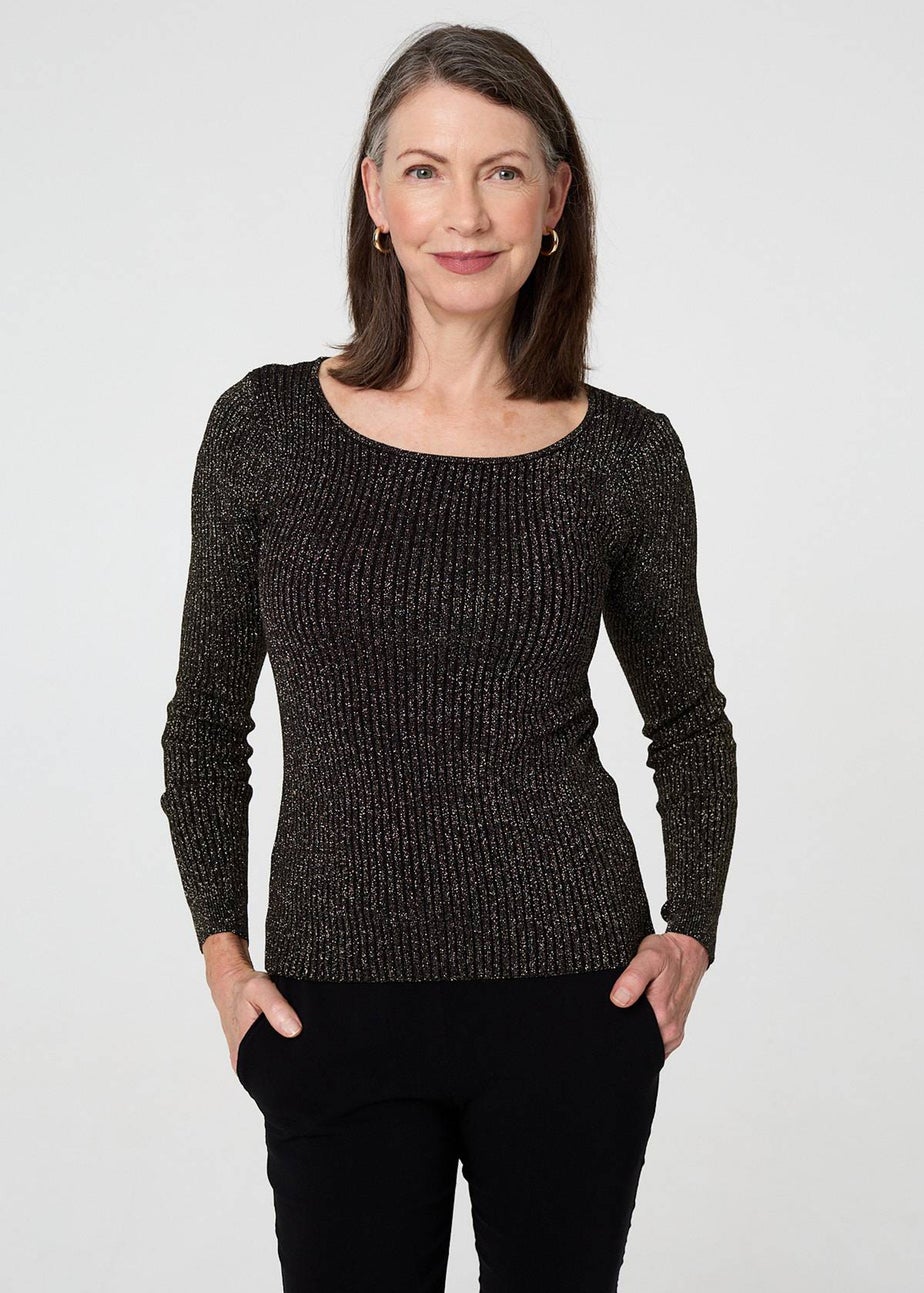 Izabel London Black Sparkly Textured Slim Fit Knit Top