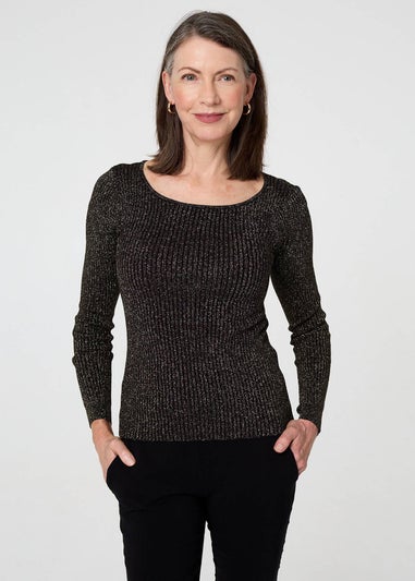 Izabel London Black Sparkly Textured Slim Fit Knit Top