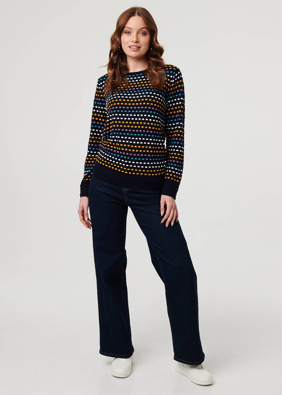 Izabel London Purple Geo Print Long Sleeve Slim Jumper