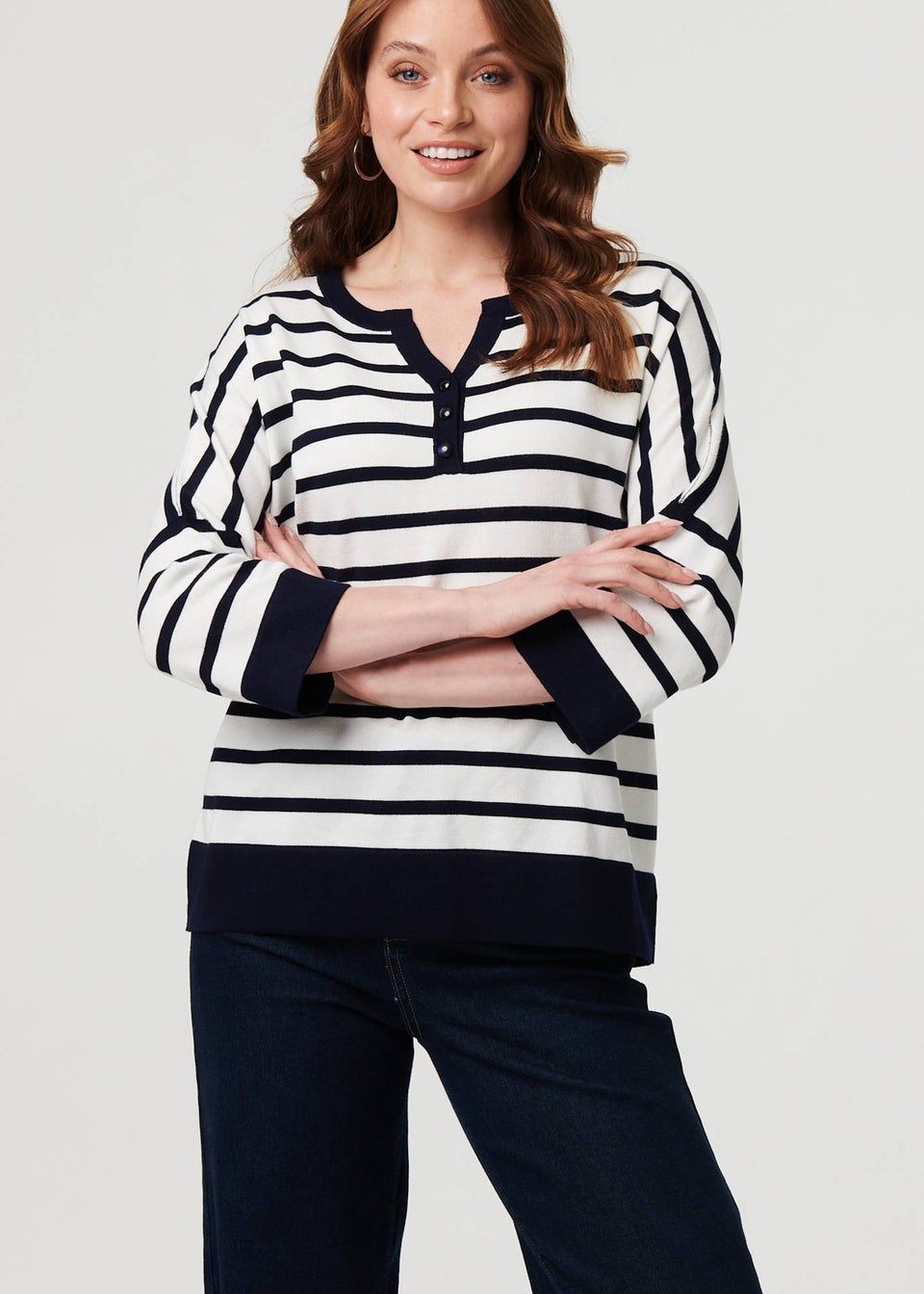 Izabel London Navy Striped Oversized Drop Shoulder Top