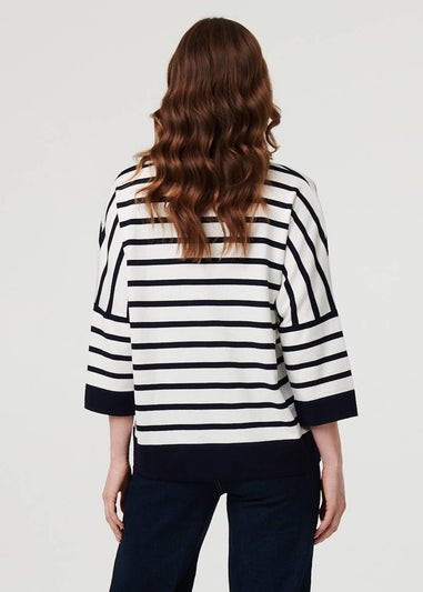 Izabel London Navy Striped Oversized Drop Shoulder Top