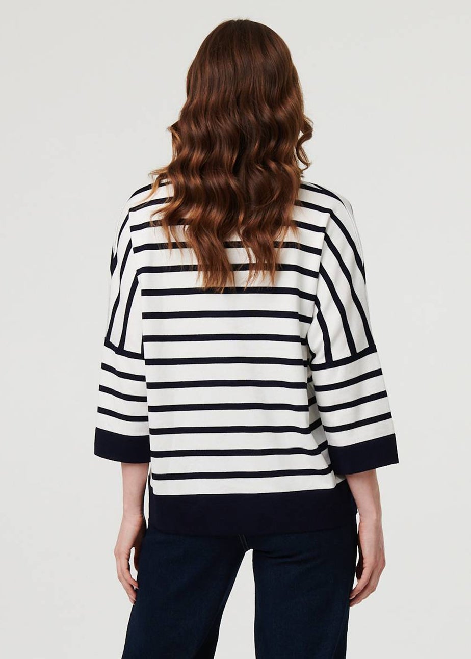 Izabel London Navy Striped Oversized Drop Shoulder Top