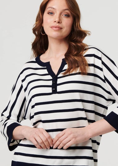Izabel London Navy Striped Oversized Drop Shoulder Top