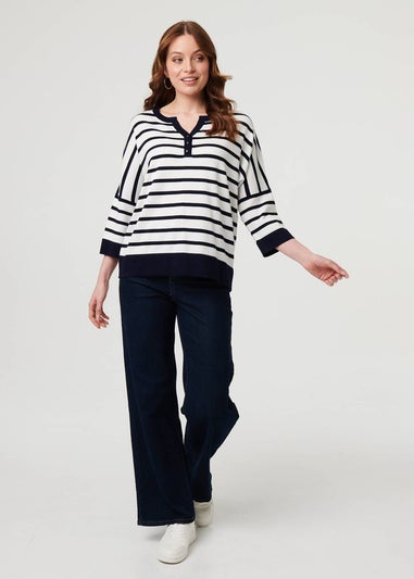 Izabel London Navy Striped Oversized Drop Shoulder Top