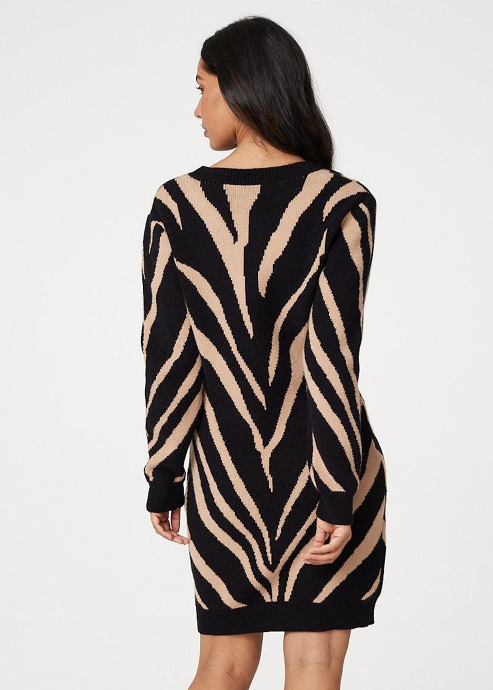 Izabel London Black Animal Print Short Knit Dress