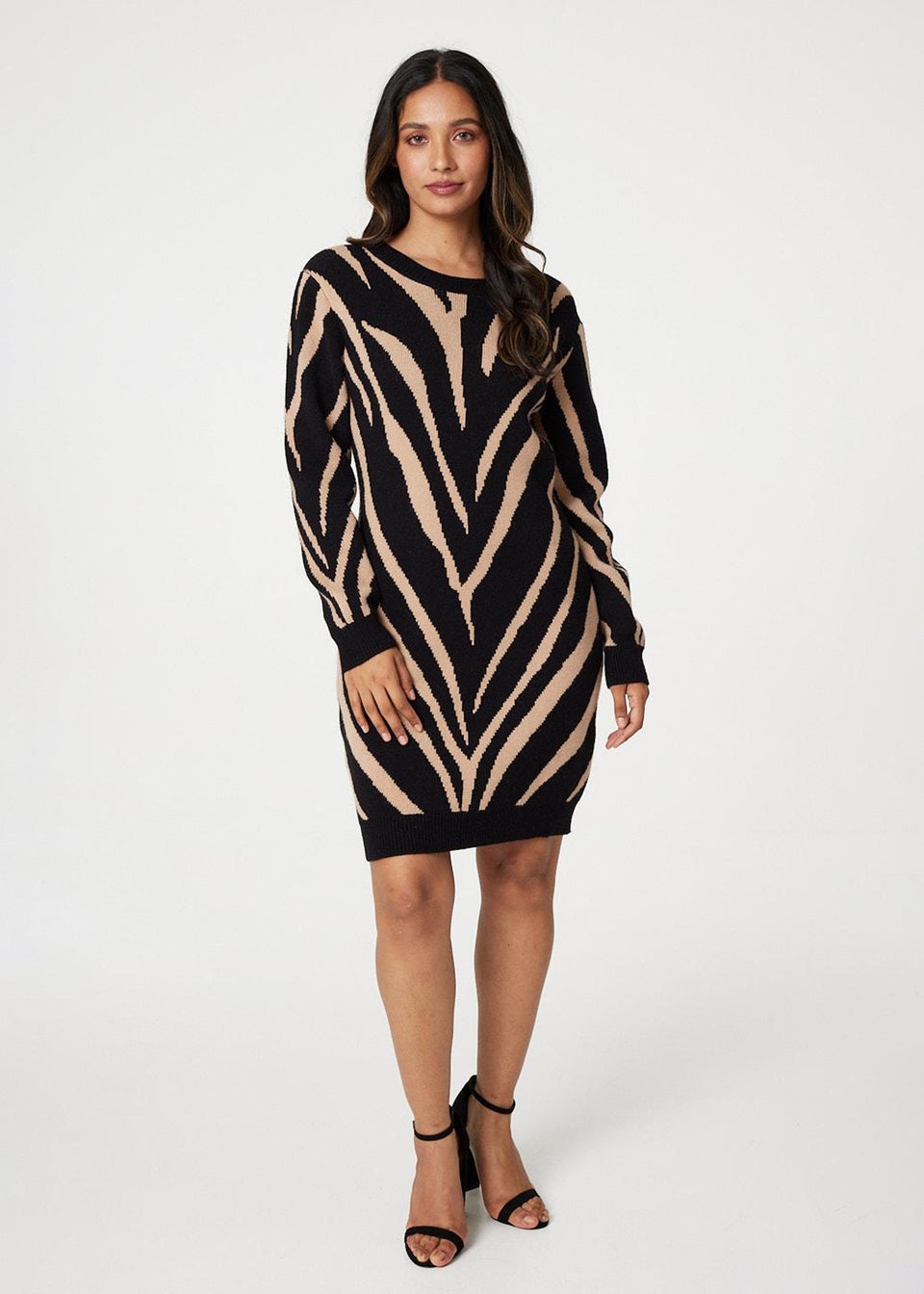 Izabel London Black Animal Print Short Knit Dress