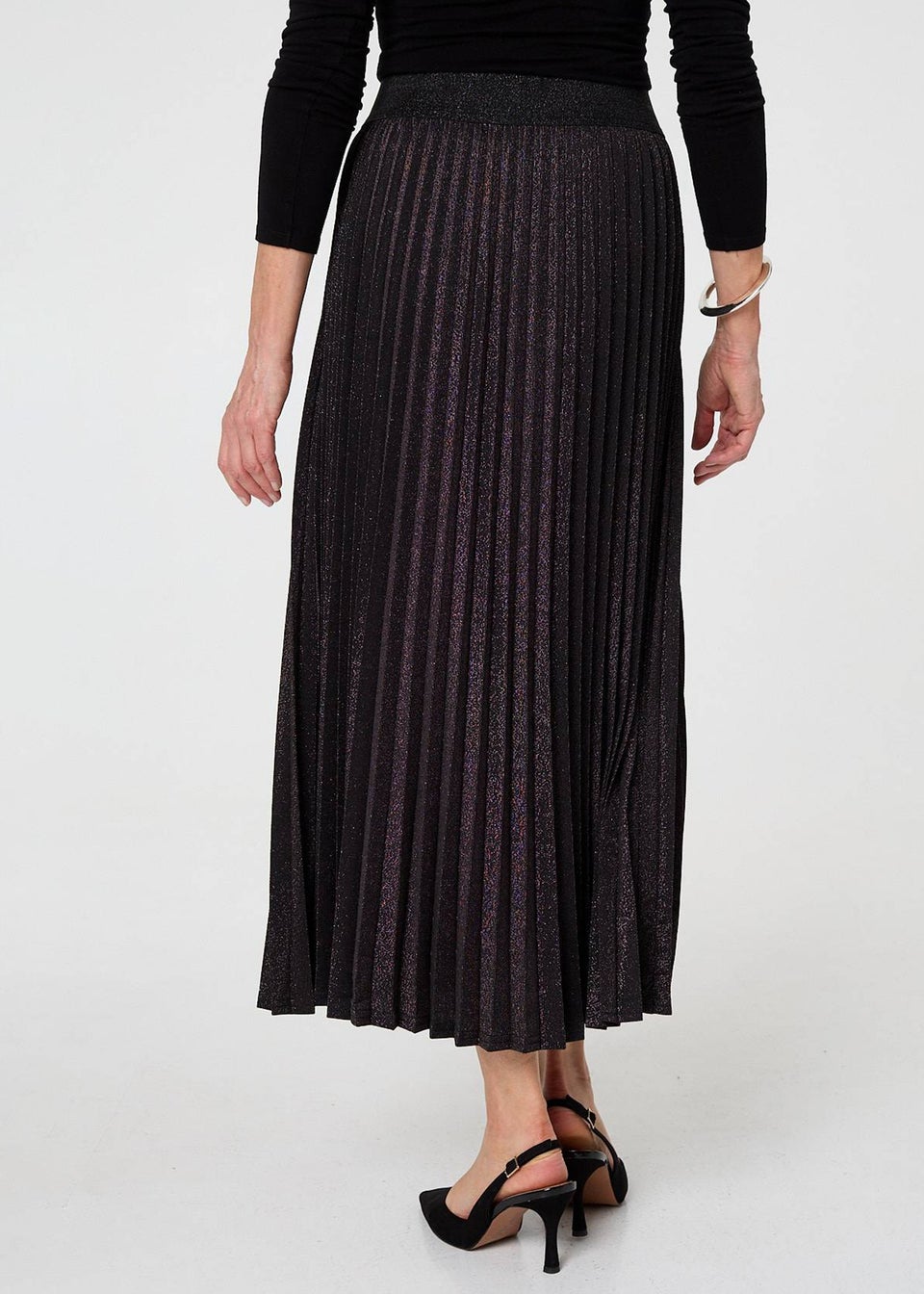 Izabel London Black Sparkly Pleated High Waist Maxi Skirt