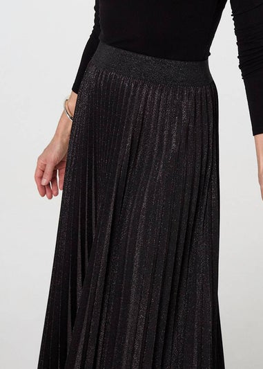 Izabel London Black Sparkly Pleated High Waist Maxi Skirt