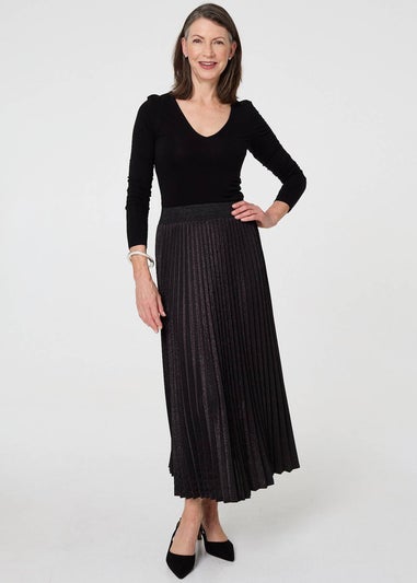 Izabel London Black Sparkly Pleated High Waist Maxi Skirt