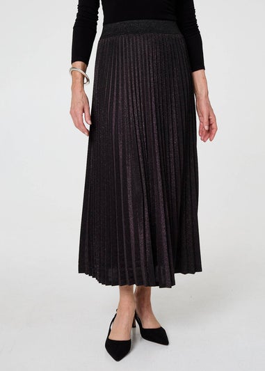 Izabel London Black Sparkly Pleated High Waist Maxi Skirt